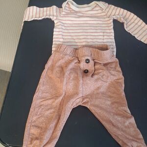 Kids Two-Piece Matching Set in Blush Pink - Striped Bodysuit + Pants